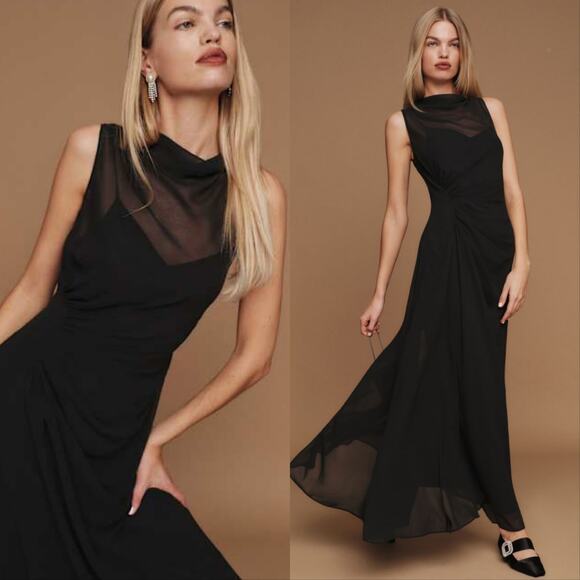 Reformation Dresses & Skirts - Reformation Sarai Mesh Overlay Formal Maxi Dress Black